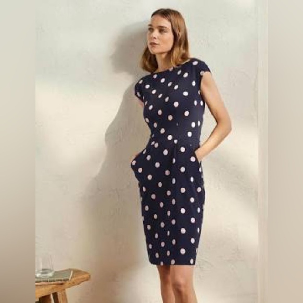 EUC Boden Florrie Navy Polka Dot Midi Dress, size 12L